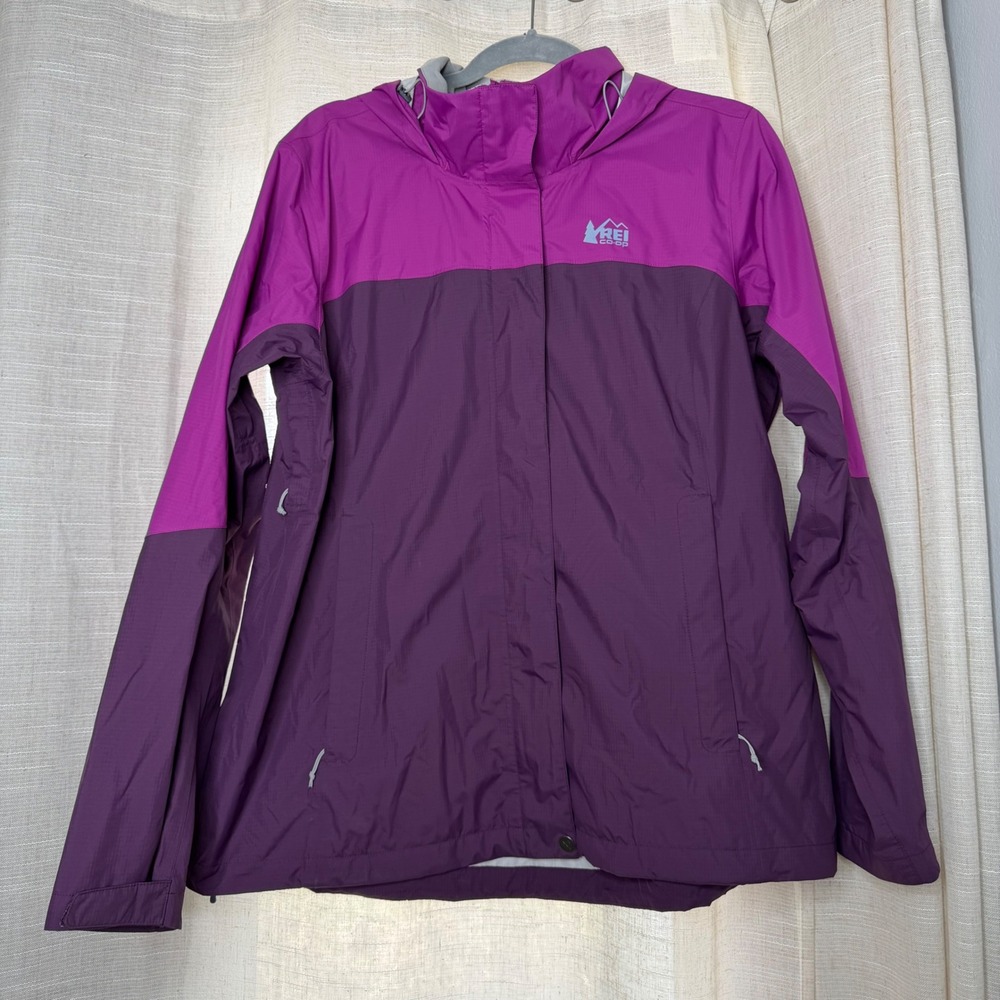 REI Co-op Rainier Rain Jacket Coat Waterproof Colorblock Purple Women's Size XL